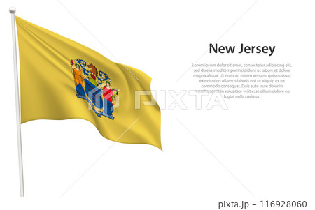 Isolated waving flag of New Jersey is a state United States 116928060