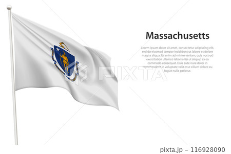 Isolated waving flag of Massachusetts is a state United States 116928090