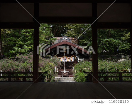 梨木神社　本殿と萩の花 116928130
