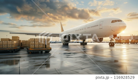 Airplane Cargo Loading at Sunset 116928529