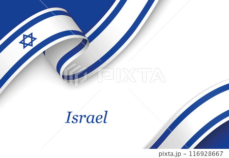 Ribbon with fllag of Israel on white background Ribbon with fllag of Israel on white background 116928667