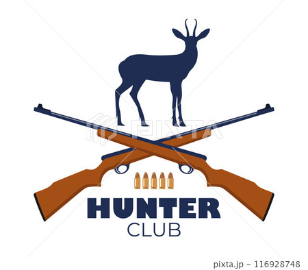 Hunting emblem logo badge label sign hunting icon. Hunting club template. Crossed hunting rifles. Vector. Hunting emblem logo badge label sign hunting icon. Hunting club template. Crossed hunting rifles. Vector. 116928748