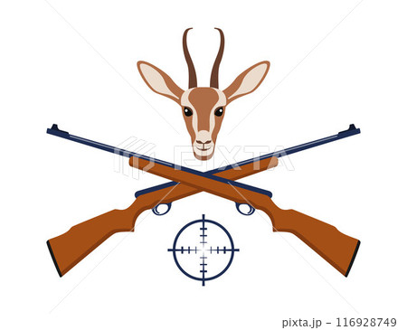 Hunting emblem logo badge label sign hunting icon. Hunting club template. Crossed hunting rifles. Vector. 116928749