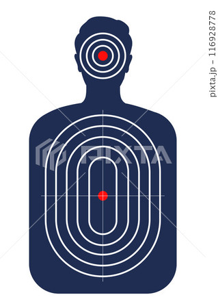 Human shoot target. Firearm and archery shooting range practicing human torso silhouette, sniping sport competition, military or police weapon training. Vector target with scoring sections. 116928778