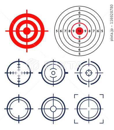Target and aim, targeting and aiming. Target or aim symbol. Military rifle scope, shooting mark. Vector. 116928780