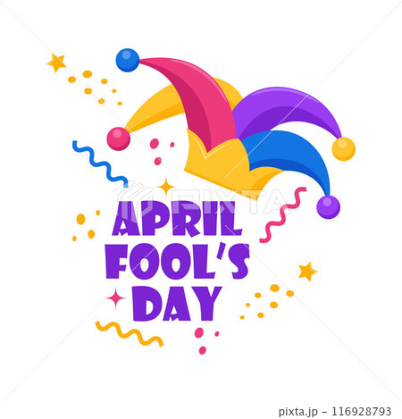 April Fool's Day illustration with Jester hat and text. Vector. April Fool's Day illustration with Jester hat and text. Vector. 116928793