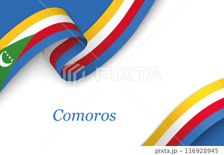 Ribbon with fllag of Comoros on white background 116928945
