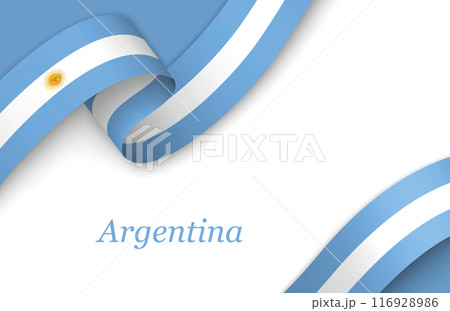 Ribbon with fllag of Argentina on white background Ribbon with fllag of Argentina on white background 116928986