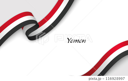 Curved ribbon with fllag of Yemen on white background Curved ribbon with fllag of Yemen on white background 116928997