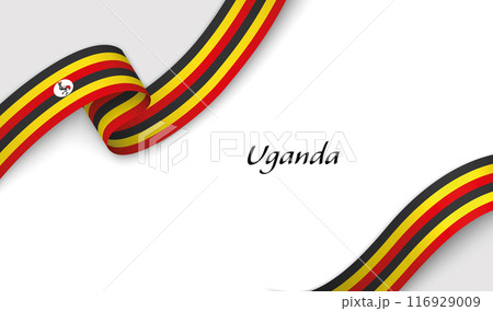 Curved ribbon with fllag of Uganda on white background Curved ribbon with fllag of Uganda on white background 116929009