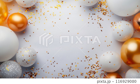 White and Gold Balloons and Confetti 116929080