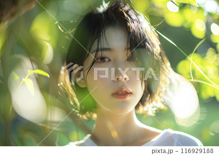 玉ボケ背景　公園にて女性のポートレート撮影 116929188