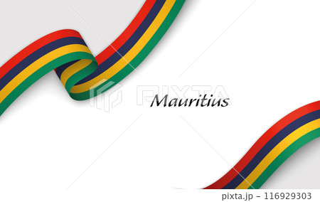 Curved ribbon with fllag of Mauritius on white background Curved ribbon with fllag of Mauritius on white background 116929303