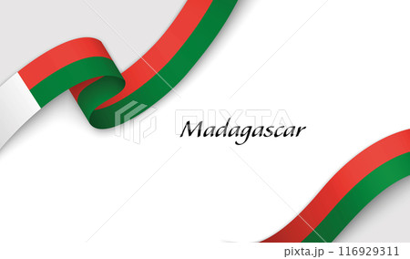 Curved ribbon with fllag of Madagascar on white background 116929311