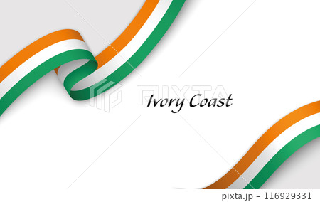 Curved ribbon with fllag of Ivory Coast on white background 116929331