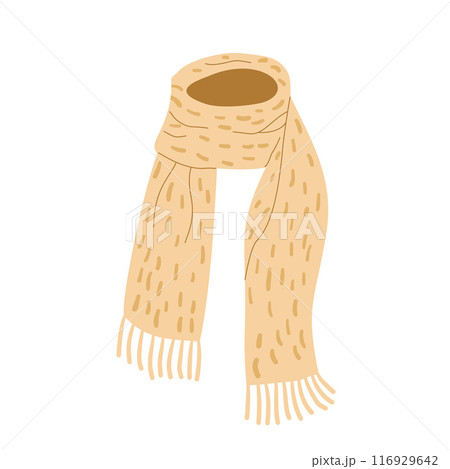 Scarf isolated on white background. Warm cozy accessory. Vector hand drawn flat illustration Scarf isolated on white background. Warm cozy accessory. Vector hand drawn flat illustration 116929642