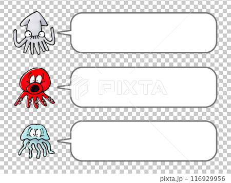 イカ、タコ、クラゲの吹き出しセット 116929956