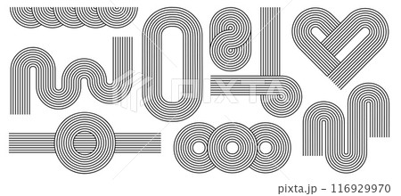 Zen arch set, simple line arch and shapes. Geometric Japanese zen pattern minimal elements. Boho style strips, 116929970