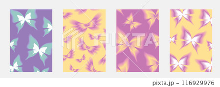 Set brochure y2k aura. Blurred heart, butterfly and stars with aura in trendy style y2k. 116929976