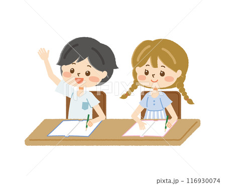 夏期講習を受ける男女の小学生 116930074