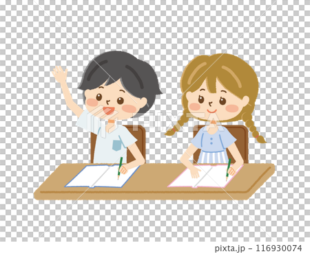 夏期講習を受ける男女の小学生 116930074