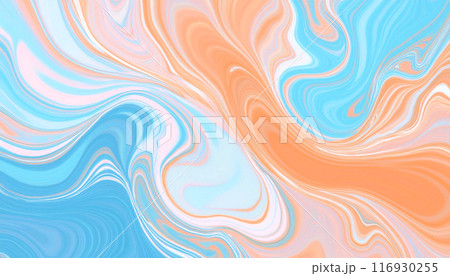 パステルカラー、青とオレンジのマーブル模様テクスチャー背景 116930255