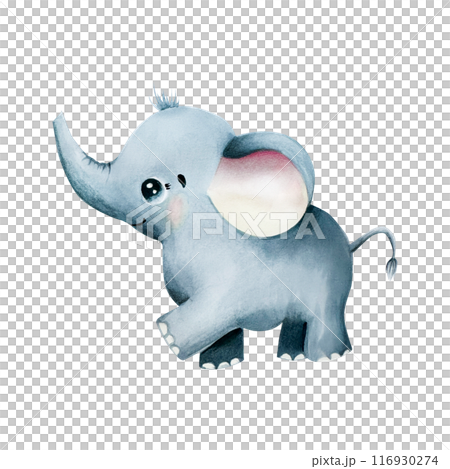 Cute baby elephant. Watercolor hand drawn safari animal illustration isolated on background. For designers, postcards, greetings, birthday, calendar, wallpapers, wrapping paper, scrapbooking, covers, Cute baby elephant. Watercolor hand drawn safari animal illustration isolated on background. For designers, postcards, greetings, birthday, calendar, wallpapers, wrapping paper, scrapbooking, covers, 116930274