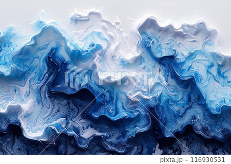 Background of wave with blue and white colors. The wave is very large and has a lot of detail, making it look very realistic 116930531