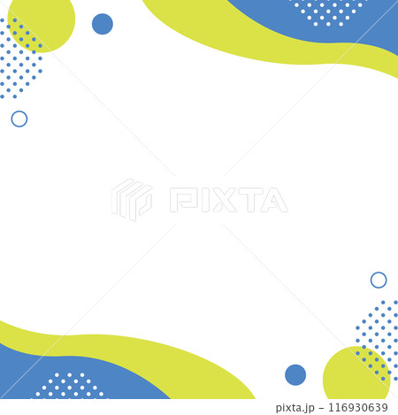 抽象的　幾何学　フレーム　水玉とウェーブ　青と黄緑 116930639