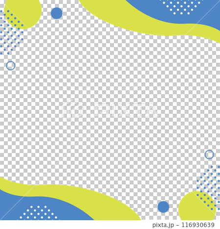 抽象的　幾何学　フレーム　水玉とウェーブ　青と黄緑 116930639