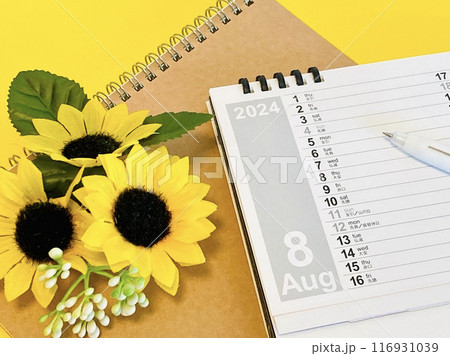8月カレンダーと向日葵2 116931039