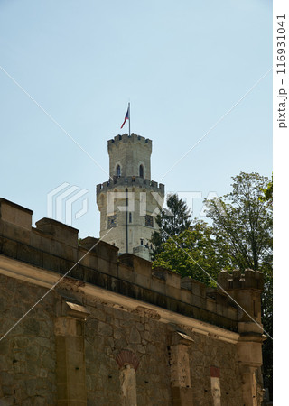 Hluboka historic castle in Hluboka nad Vltavou in South Bohemia, one of the most famous and visited castles in Czech Republic 116931041