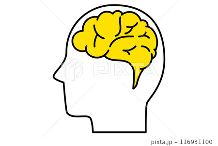 人の横顔アイコン、論理的に考える人、脳みそ 116931100