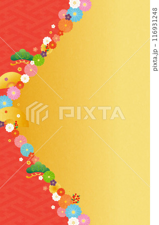 背景素材-花と梅と扇2024-11 116931248