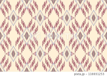 Ikat tribal Indian seamless pattern. Ethnic Aztec fabric carpet mandala ornament native boho chevron textile.Geometric African American oriental traditional vector illustrations. Embroidery style. 116931253