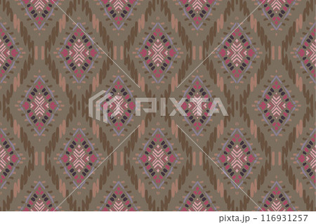 Ikat tribal Indian seamless pattern. Ethnic Aztec fabric carpet mandala ornament native boho chevron textile.Geometric African American oriental traditional vector illustrations. Embroidery style. 116931257