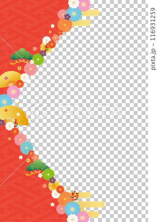 Background material-Flowers, plum blossoms and fans 2024-14 116931259