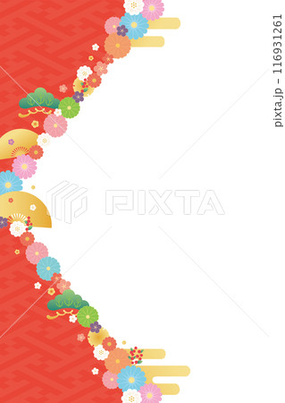 背景素材-花と梅と扇2024-14ベク 116931261
