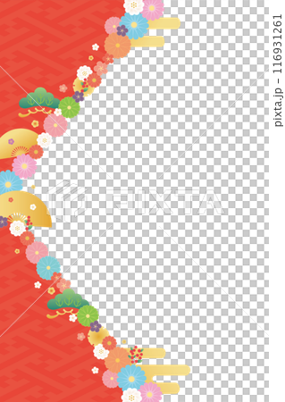 Background material-Flowers, plum blossoms and fans 2024-14 Vector 116931261