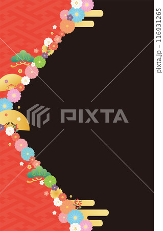 背景素材-花と梅と扇2024-15ベク 116931265