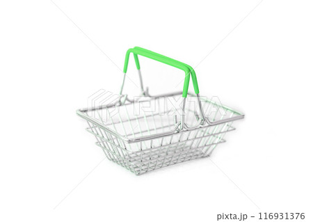 Symbolic of shopping online, the empty mini basket on white background. 116931376