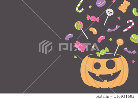 ポップなハロウィンのかぼちゃとキャンディーの背景イラスト 116931692