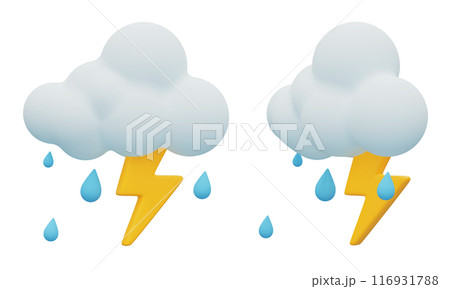 Lightning with rainy cloud 3D graphic Lightning with rainy cloud 3D graphic 116931788