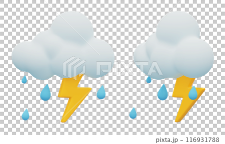 Lightning with rainy cloud 3D graphic Lightning with rainy cloud 3D graphic 116931788