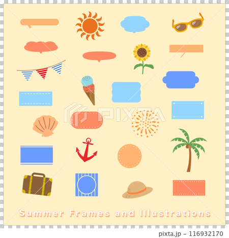 Summer illustration speech bubble frame set 116932170
