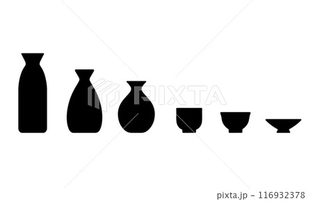 徳利やおちょこなどの日本酒の酒器のアイコンセット 116932378