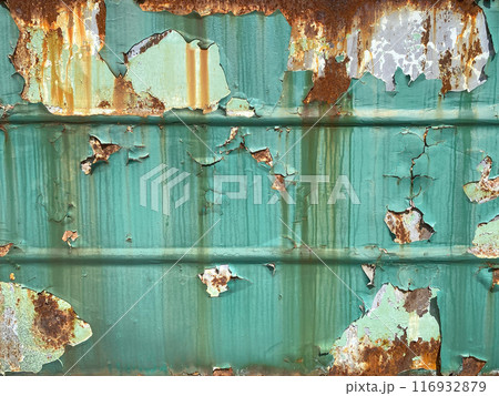 Background texture of scratched rusted steel with peeling paint 116932879