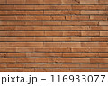 Frontal View of Thin Orange Brick Wall 116933077