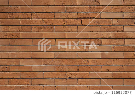 Frontal View of Thin Orange Brick Wall 116933077