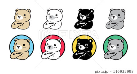 Bear polar icon teddy arms crossed circle round vector pet cartoon character logo symbol illustration clip art isolated design 116933998